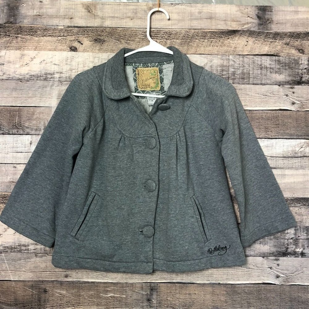 Billabong Womens Sweater Jacket 3/4 Sleeve Cropped Gray Size X-Small